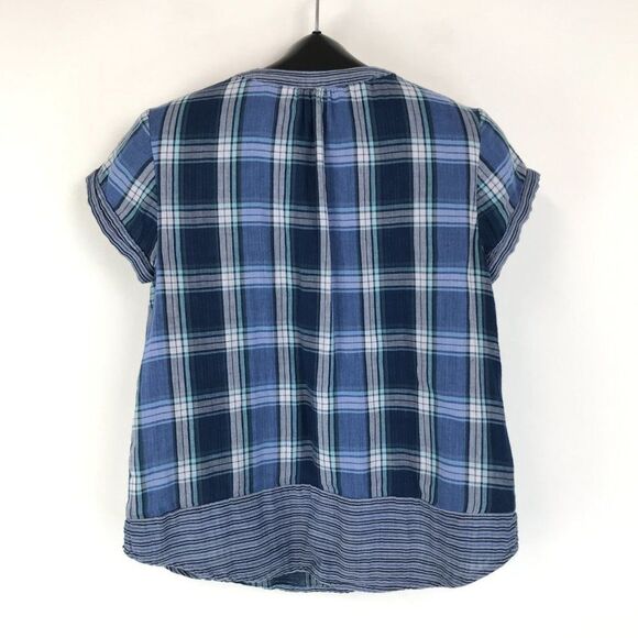 Vince Camuto Cotton Mixed-Print Henley Top Women's Small Split V-Neck Pockets - Picture 6 of 10